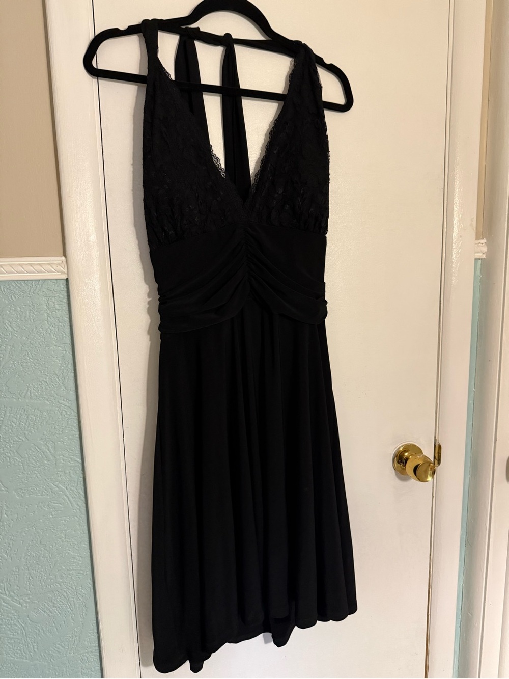 Black V-Neck Lace Bodice A-Line Dress